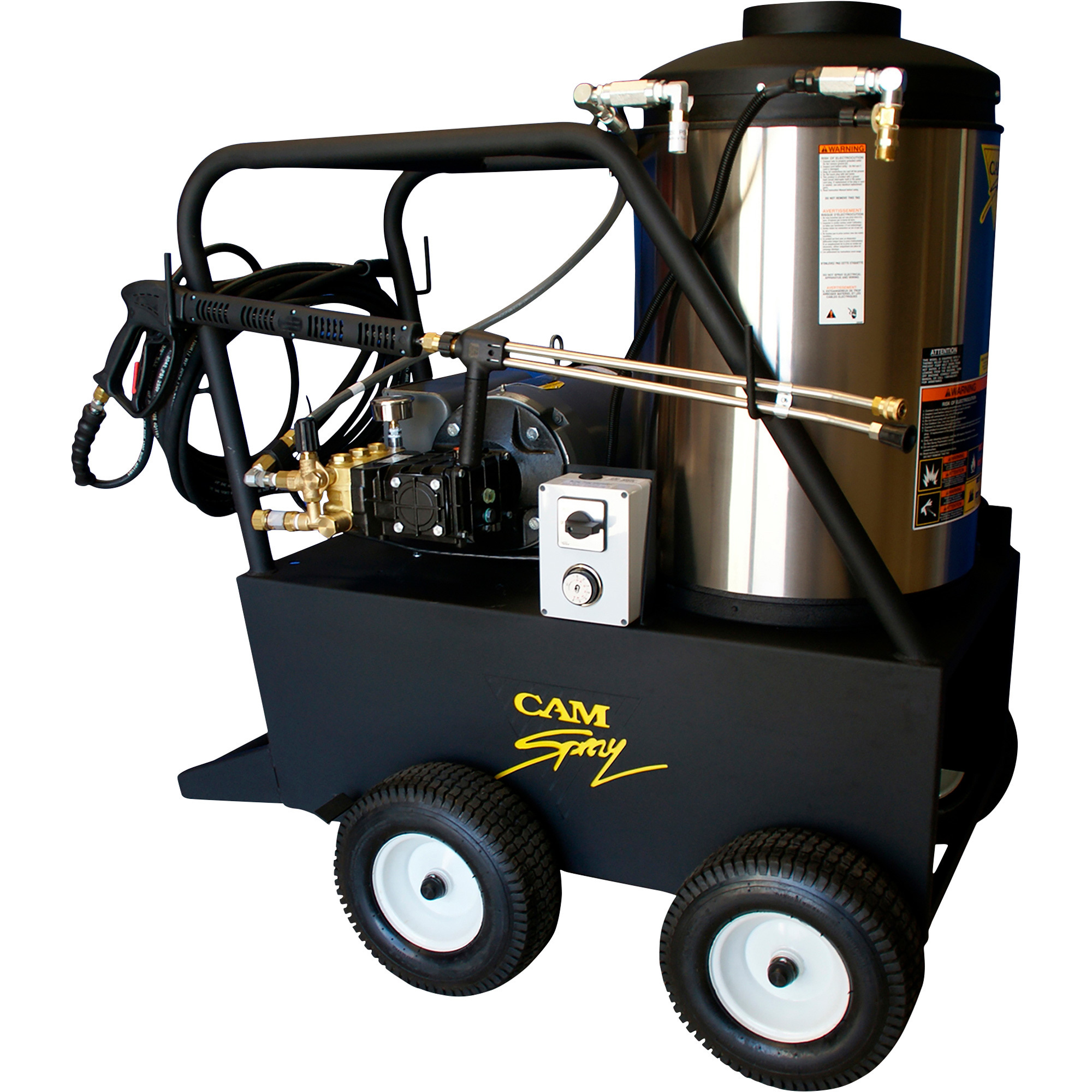 Cam Spray Portable Diesel-Fired Electric Hot Water Pressure Washer — 4 GPM, 2000 PSI, 13in. Wheels, Model# 2000QE